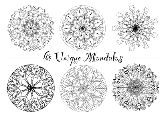 Bundle 6 Unique Mandalas for Coloring: Graphics & Coloring Pages Amp