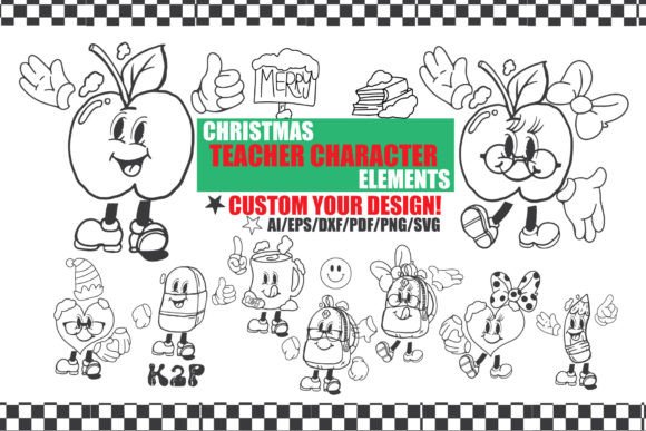 Christmas Teacher Character Elements SVG Graphics for Crafts