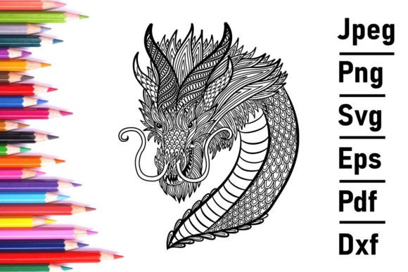Zentangle Chinese Dragon Coloring Adult Graphics
